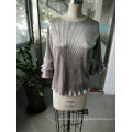 Spring Shiny Pleated Plain Falbala Sleeve Ladies Tops